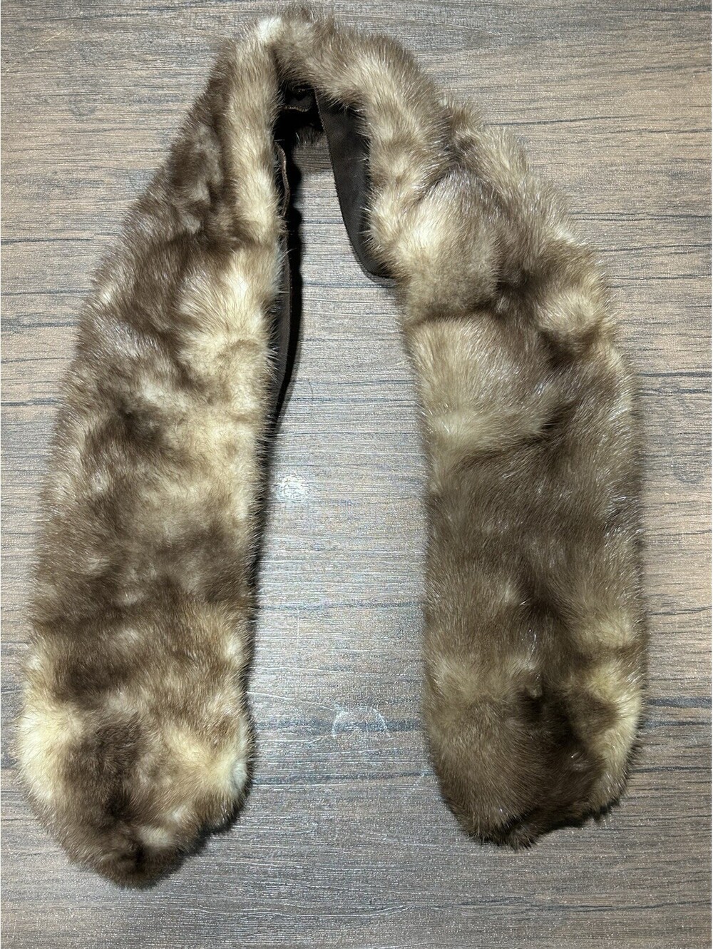 Vintage Genuine Mink Fur Collar Stole Brown Beige Patchwork Velvet Backing